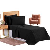 Colcha Cobre Leito Jogo Roupa Cama Solteiro 2 Pçs Matelado Face Unica Simples Basica Macio Preto