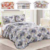 Colcha Cobre Leito king 3 peças dupla face Bordada Matelassê Estampada Camesa - Emcompre