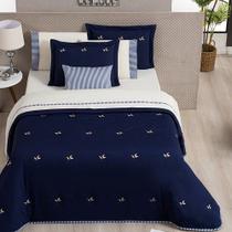 Colcha Cobre Leito King Bordado Matelado Santorini 5 Pcs Marinho