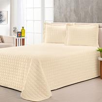 Colcha Cobre Leito King com Porta Travesseiro 300 Fios Toque Macio Kit 3 Peças Marfim