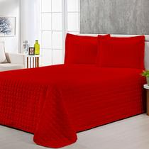 Colcha Cobre Leito King com Porta Travesseiro 300 Fios Toque Macio Kit 3 Peças Vermelho