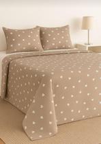 Colcha Cobre Leito KING SIZE 3pç Tecido Pique Estampado Floral Cáqui
