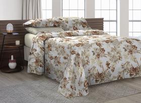 Colcha Cobre Leito KING SIZE 3pç Tecido Pique Estampado Floral Cáqui