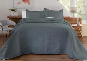 Colcha Cobre Leito Matelado Liso Queen 3 Peças Cor Cinza