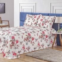 Colcha Cobre Leito Queen 3 Peças Algodão Estampado Piquet Floral Vermelho - Rosdry Enxovais