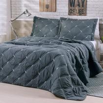 Colcha Cobre leito Queen 3 peças Bordado 200 fios Cinza