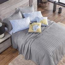 Colcha Cobre Leito Queen 7 Peças Basic 300 Fios Cinza Leaves