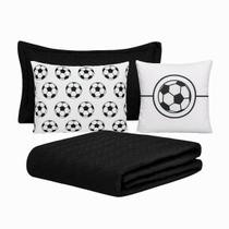 Colcha Cobre Leito Roupa Cama Solteiro 5 Pçs Matelado Fronha Elastico Quarto Menino Infantil Futebol