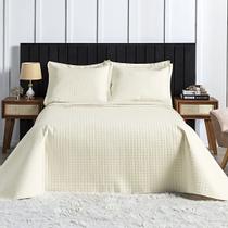 Colcha Cobre Leito Solteiro 100% Algodão Com Porta Travesseiro 2 Peças Siena Marfim