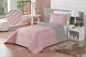Colcha Cobre leito Solteiro Dupla-face 2 Peças Matelado com Viés Rose/Cinza Colcha Cobre leito Solteiro Dupla-face 2 Peças Matelado com Viés Rose/Cinza