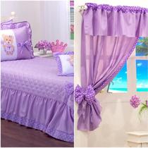 Colcha Cobre Leito Ursinha 4 Peças / Cortina 2 Metros Rosa ou Lilás Kit Quarto de Menina