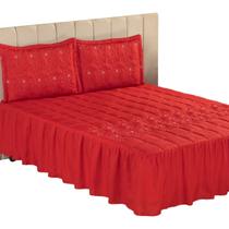 Colcha de Babado Casal Bordado Cobre Leito Forro Matelado