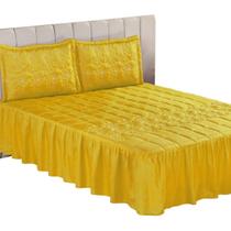 Colcha de Babado Casal Bordado Cobre Leito Forro Matelado