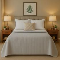 colcha de cama casal padrão avulso cobre leito 2,5m x 2,2m verde, branco e azul