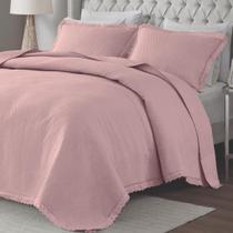 Colcha De Casal Romantic Lisa Com Bordado Inglês Corttex 200 Fios