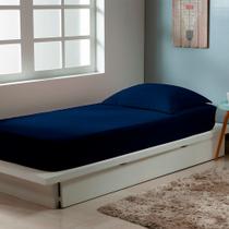 Colcha e Capa Protetora de Elástico Solteiro 100% Algodão com porta Travesseiro Azul Marinho para uma cama arrumada