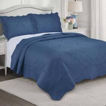 Colcha Egeu Queen 3 Peças 2,40X2,60 Camesa ul Marinho
