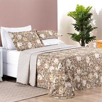 Colcha Essencial Casal King 3 Peças Dupla Face - Floral Cáqui Colcha Essencial Casal King 3 Peças Dupla Face - Floral Cáqui