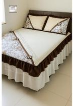 Colcha Estampada Acochoada Com babado Duplo e Bico 2,40m X 2,60M- Cama Casal