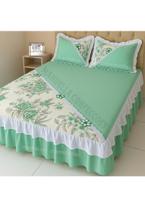 Colcha Estampada Acochoada Com babado Duplo e Bico 2,40m X 2,60M- Cama Casal