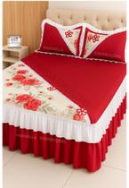 Colcha Estampada Acochoada Com babado Duplo e Bico 2,40m X 2,60M- Cama Casal