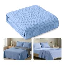 Colcha Gênova Piquet Favo Casal Azul