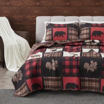 Colcha Great Bay Home Lodge Full/Queen com 2 capas vermelha/preta