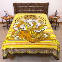 Colcha Indiana Ganesha 100% Algodão Preto & Amarelo