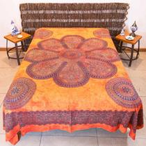 Colcha Indiana Mandala 100% Algodão Laranja & ul
