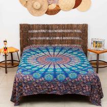 Colcha Indiana Mandala Casal 100% Algodão ul Escuro