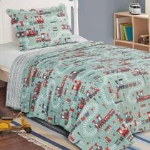 Colcha Infantil Dupla Face Patchwork 2 Pçs Camesa Trilhos