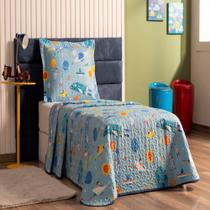 Colcha infantil solteiro Bouti dupla face matelada 02 peças astronauta