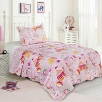 Colcha Infantil Solteiro Evolution Patchwork 160x230cm Camesa Circo Rosa