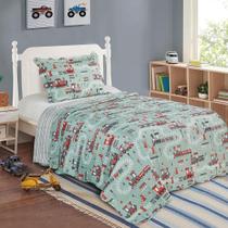 Colcha Infantil Solteiro Evolution Patchwork 160x230cm Camesa Trilhos Verde E Vermelho Colcha Infantil Solteiro Evolution Patchwork 160x230cm Camesa Trilhos Verde E Vermelho