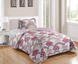 Colcha Infantil Teen Cobre Solteiro 2 Pç Patchwork Arco Íris Colcha Infantil Teen Cobre Solteiro 2 Pç Patchwork Arco Íris