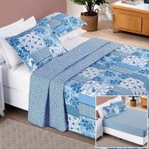 Colcha + Jogo de Cama Bouti Estampado Casal 06 Peças 100% Poliéster - Azul Sereno Colcha + Jogo de Cama Bouti Estampado Casal 06 Peças 100% Poliéster - Azul Sereno