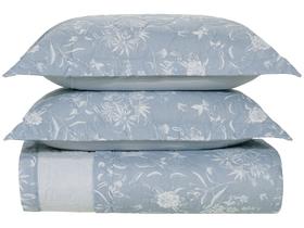Colcha King 100% Algodão 160 Fios Enara Azul e Branco 3 Peças