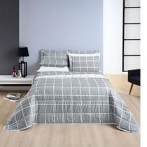 Colcha King 3 peças Cobre Leito Micropercal 200 Fios Dupla Face Austin - Cinza e Branco