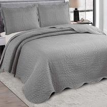 Colcha King Cobre Leito Bordado Dupla Face 3 Peças Porta Travesseiro com Abas