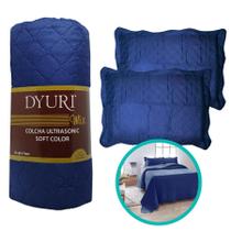 Colcha King Cobre Leito Matelado 280x260cm Azul 3 Peças