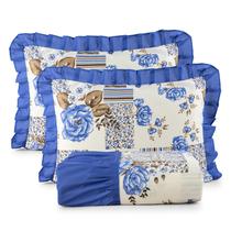 Colcha king Com Babado Lorena Tecido Estampado 3 Peças