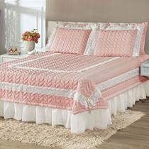 Colcha King Romantica Micropercal 200 Fios 5 Peças - Rosê