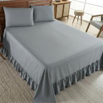 Colcha Laila c/ Babado 400 Fios Queen 3 Peças Cinza