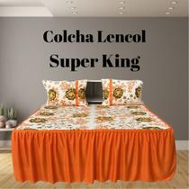 Colcha Lencol de Malha Super King C/ Babado e Elastico 3 Pç