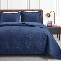 Colcha Love's Cabin, edredões para cama queen-size, azul marinho, 3 peças Colcha Love's Cabin, edredões para cama queen-size, azul marinho, 3 peças