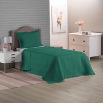 Colcha Microfibra Tamanho Solteiro Kit Com 2Pçs Verde Liso