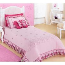 Colcha para Cama Solteiro Jardine 3 Peças c/ 1 Borboleta - Rosa - Aquarela Colcha para Cama Solteiro Jardine 3 Peças c/ 1 Borboleta - Rosa - Aquarela