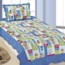 Colcha Patchwork de Microfibra Solteiro 2 Peças Robô Camesa Colcha Patchwork de Microfibra Solteiro 2 Peças Robô Camesa