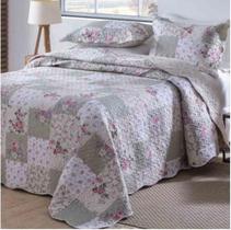 Colcha Patchwork Dupla Face com Porta Travesseiro - Kauan Bordados