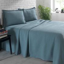 Colcha Piquet Lisa Queen + 02 Porta Travesseiros Azul